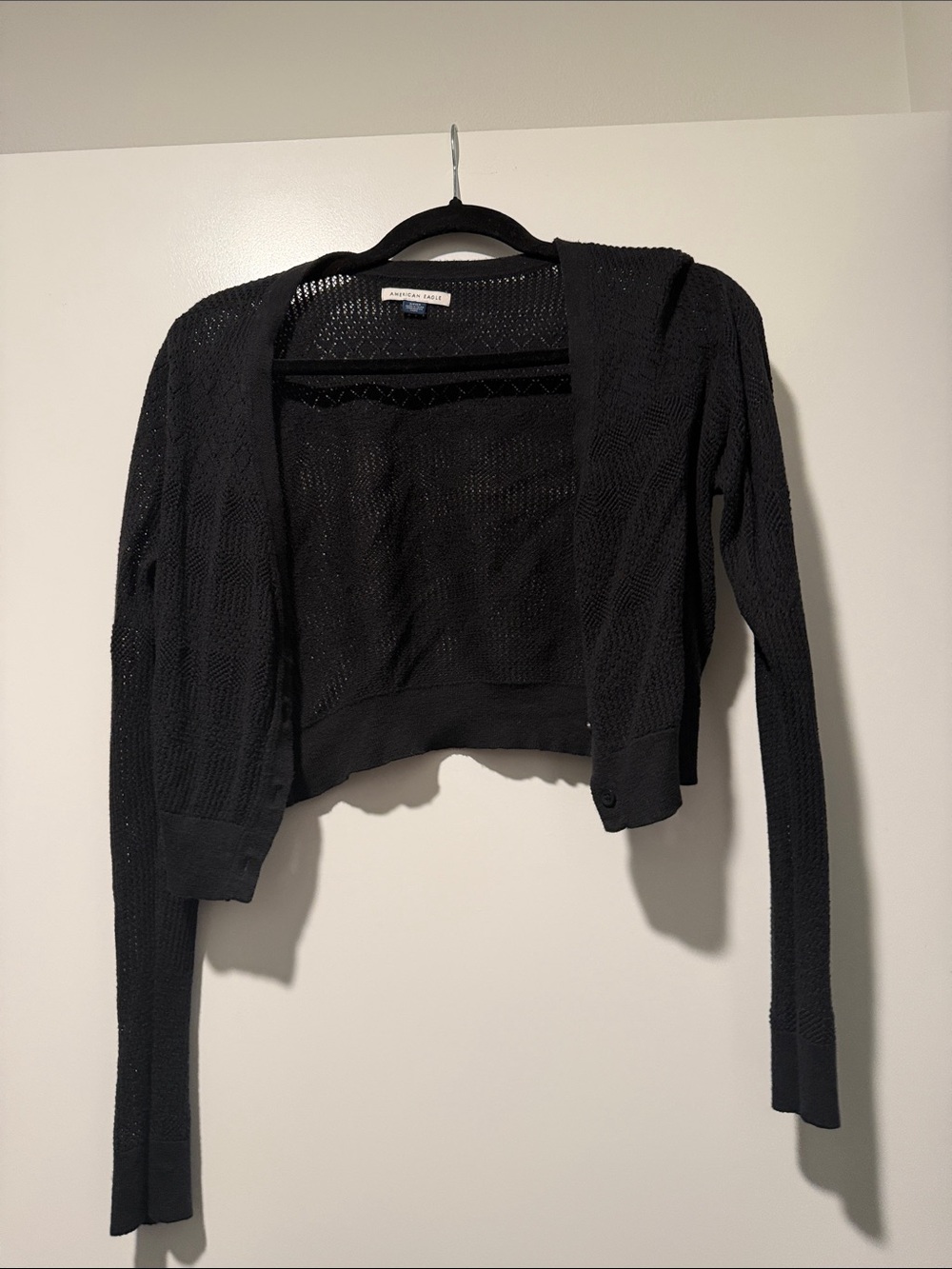 American Eagle Outfitters Black Open-Knit Cropped Cardigan